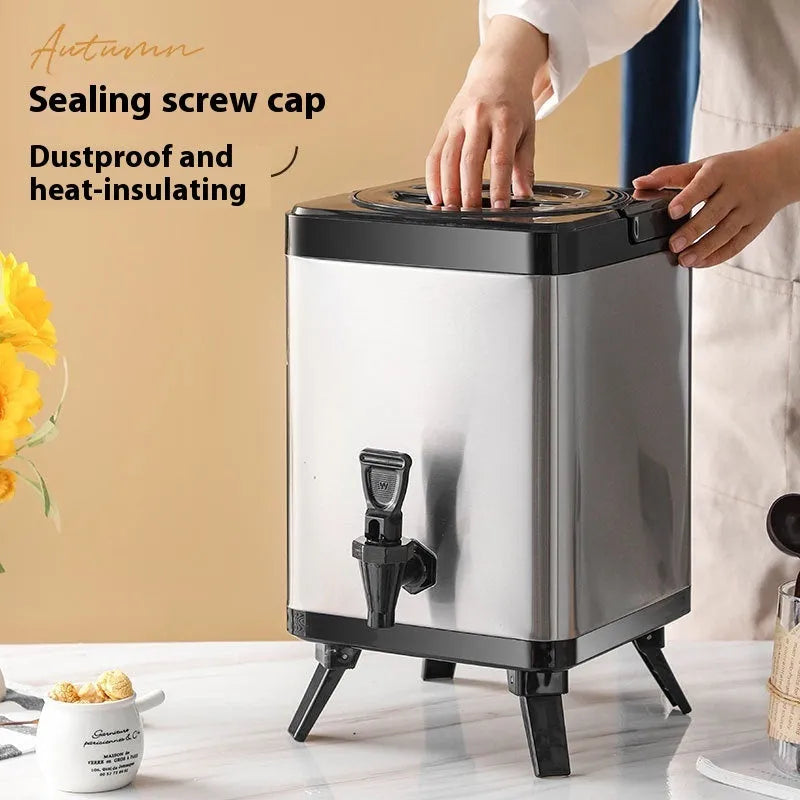 Silver stainless steel square lock milk tea bucket with 8 litre capacity for commercial catering