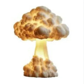 Modern art mushroom cloud shaped table lamp with USB cable connector.