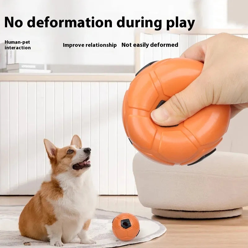 Orange and white TPR rubber dog toy ball showing hollow and dental stick design options