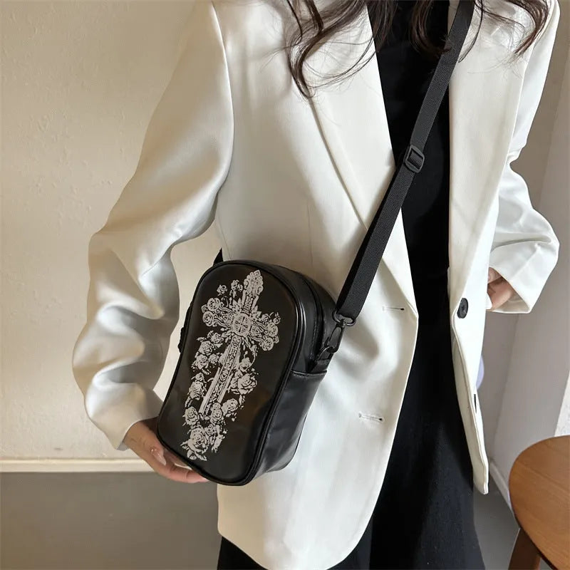 Halloween graffiti print mini crossbody bag with pumpkin ghost bat cartoon design in multiple colours