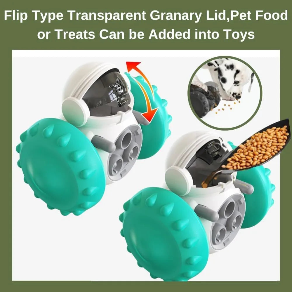 Dog treat tumbler puzzle toy with robot design in multiple colour options