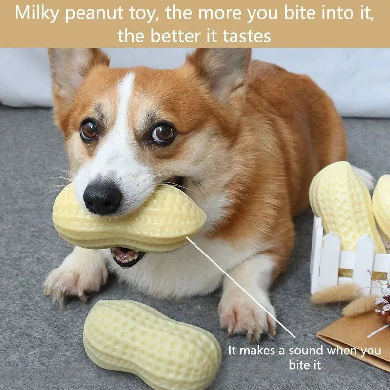 Yellow rubber and vinyl dog toy for small dogs, elastic chew toy with sound for teeth cleaning and boredom relief