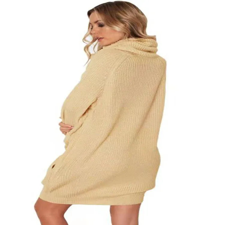 Women's lapel neck sweater in light apricot with a loose slimming fit and a chest pocket.