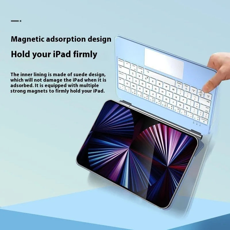 iPad magnetic suction keyboard with protective cover in black, white, pink, purple or blue colour with embossed finish