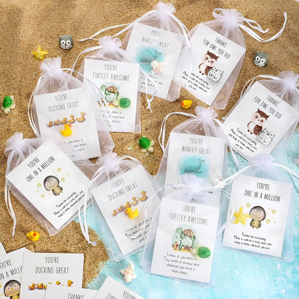 Set of solid resin greeting cards featuring a funny pen scrape pun design, shown in a pack.