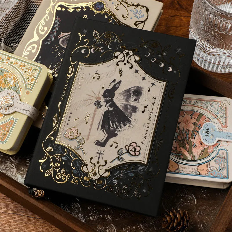 Gothic Thalo style A5 notebook with retro art designs showing three cover colour options