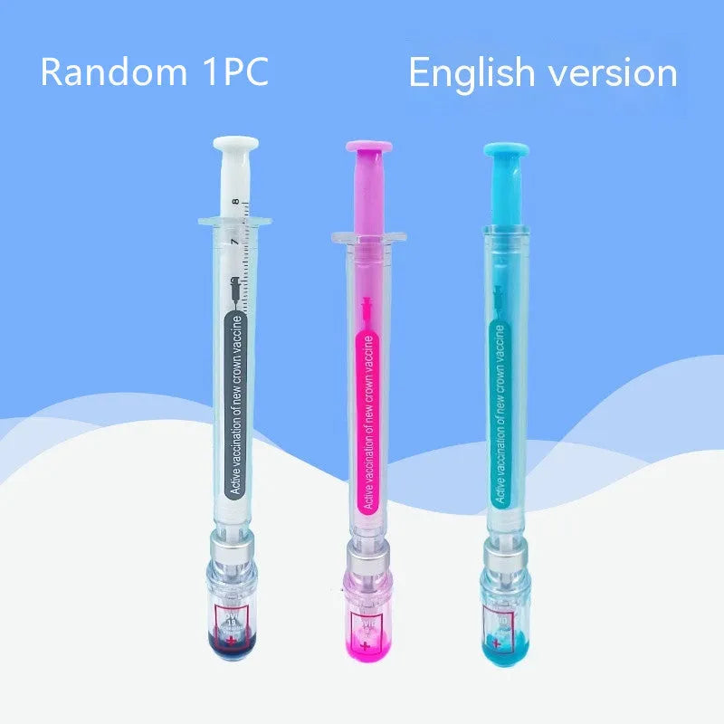 Vaccine pen design gel pen with black 0.5mm refill and plastic shell