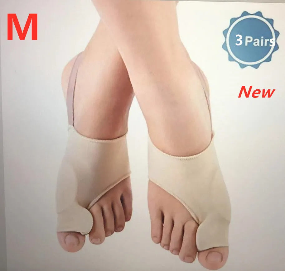Corrective bunion sock with grey gel pad and silicone toe separator on a stretch fabric base.