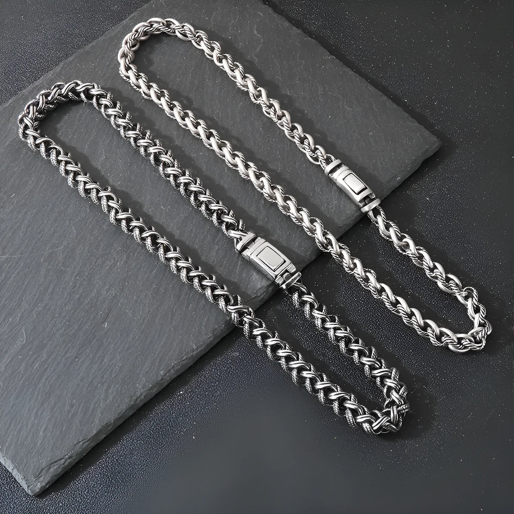 Men's titanium steel keel chain necklace with large hemp flower chain and geometric pendant