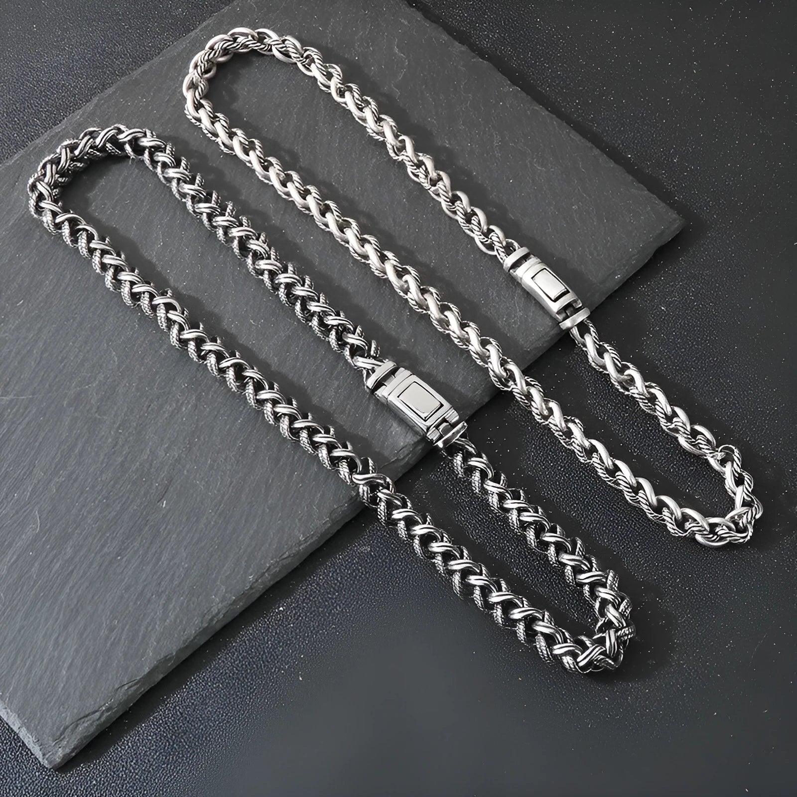 Men's titanium steel keel chain necklace with large hemp flower chain and geometric pendant