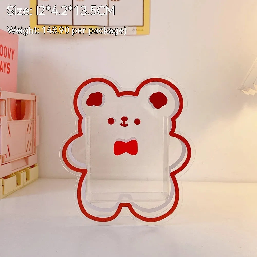 Clear square acrylic storage box with cute cartoon design options including strawberry rabbit and poached egg