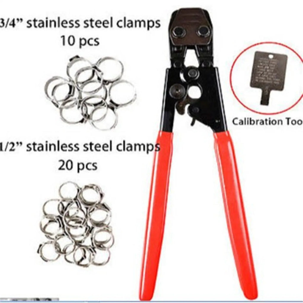 Red single ear metal clamp with carbon steel cutting edge for PEX and hose connections