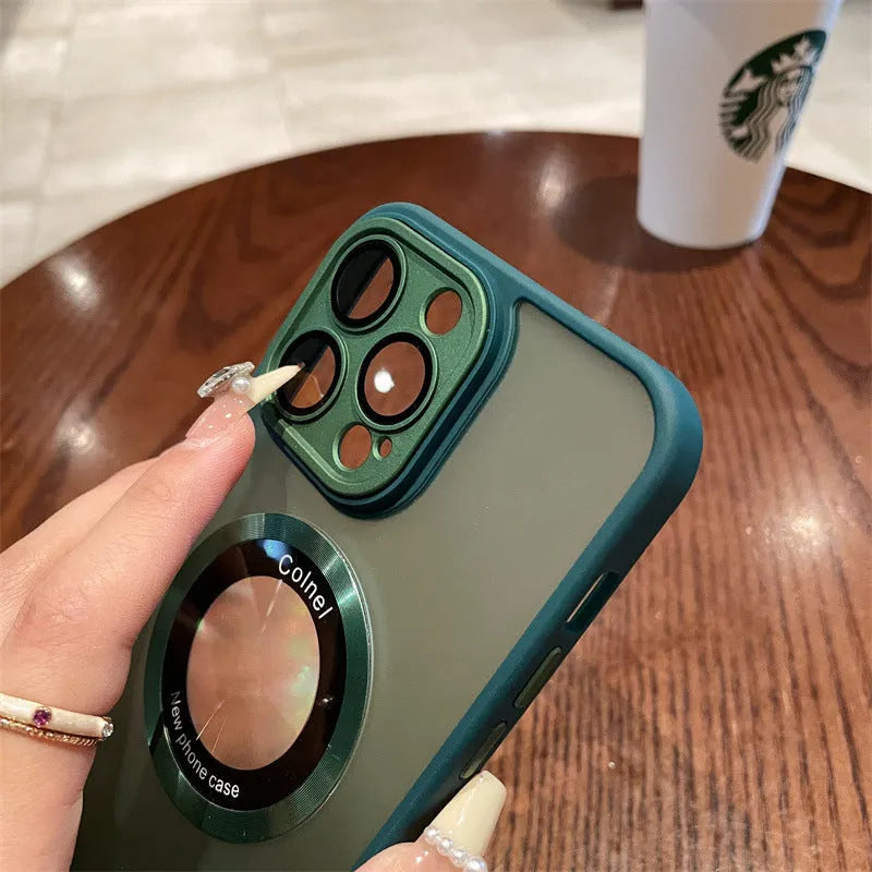 Frosted magnetic suction shockproof phone case for iPhone 15 series in blue, black, transparent, purple, or green.