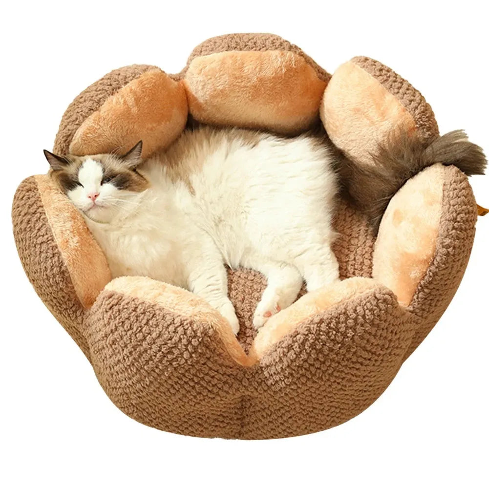 Green cactus petal shape pet kennel bed for cats and dogs with plush interior and non-slip bottom