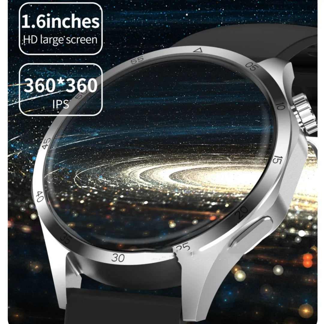 Black Bluetooth smartwatch with TFT touch screen showing health metrics display