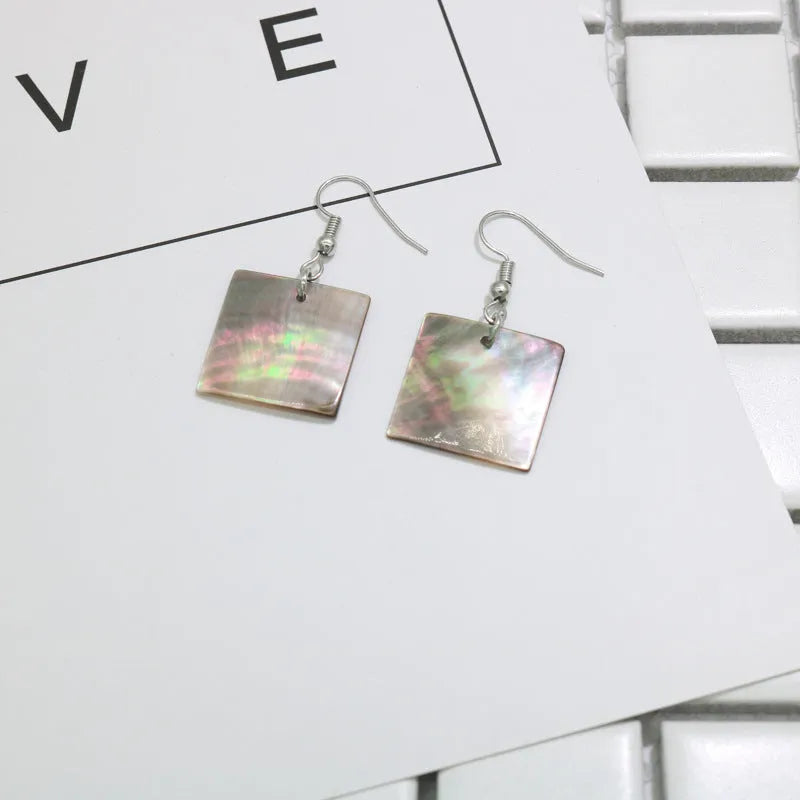 Geometric shell earrings for women with rectangular and square panther designs