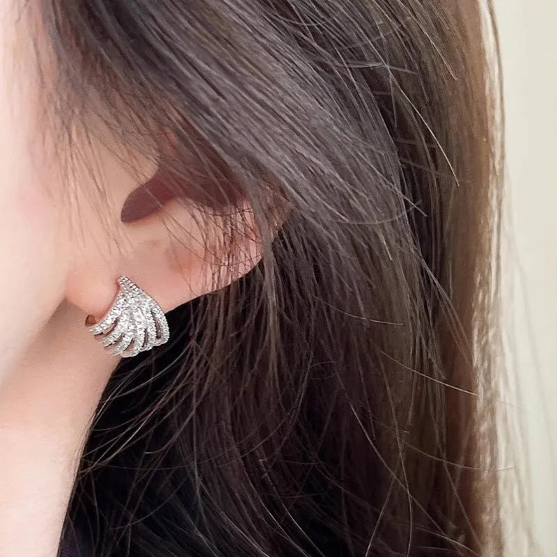 Geometric line design women's earrings with electroplated platinum finish on zircon material
