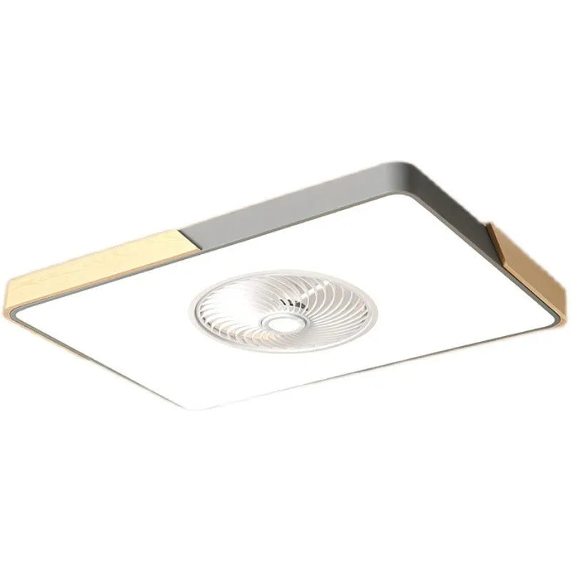 Nordic solid wood ceiling fan light with PVC shade in rectangular, round, or square options