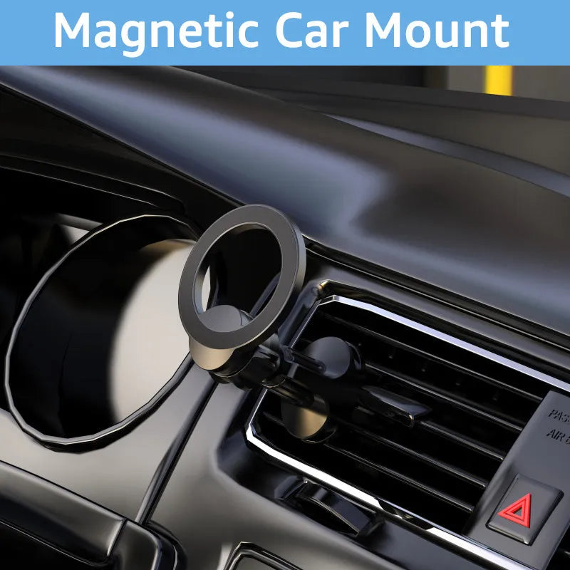 Black magnetic car air vent phone holder with O-ring design for mobile phones under 6.8 inches