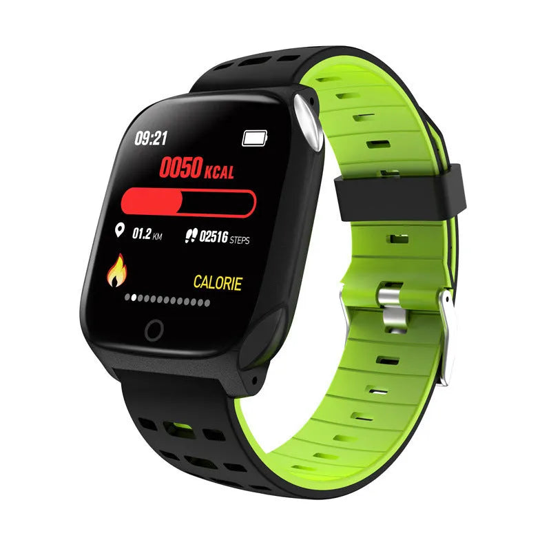 F16 Smart Watch with ECG monitor on a silicone strap, showing the 43mm IPS touchscreen display.