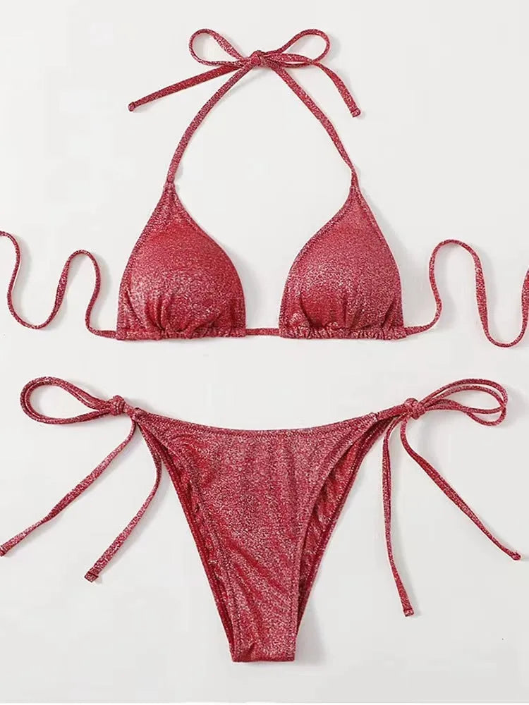 Women's fashion bikini split bandage swimsuit in polyester fabric