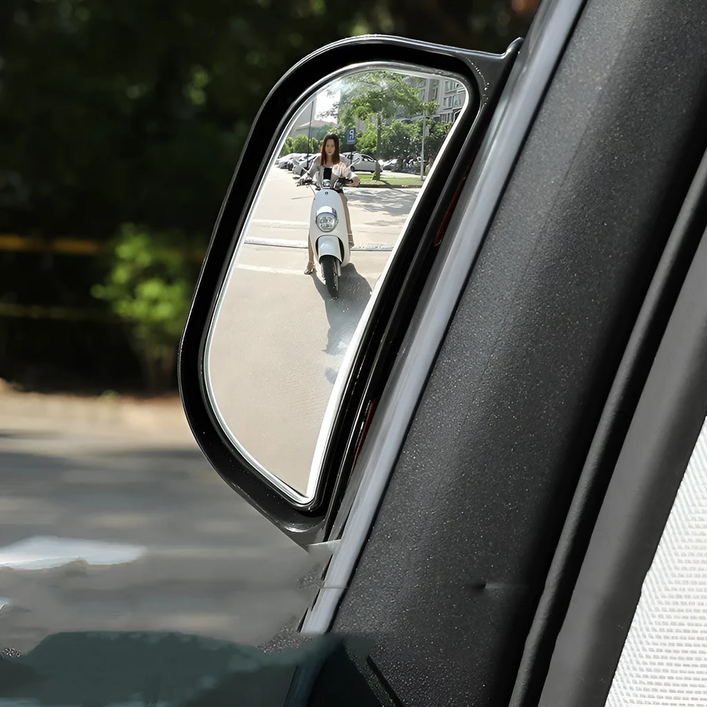 Universal black and white wide-angle car mirror for exterior mounting, dimensions 126mm by 48mm.