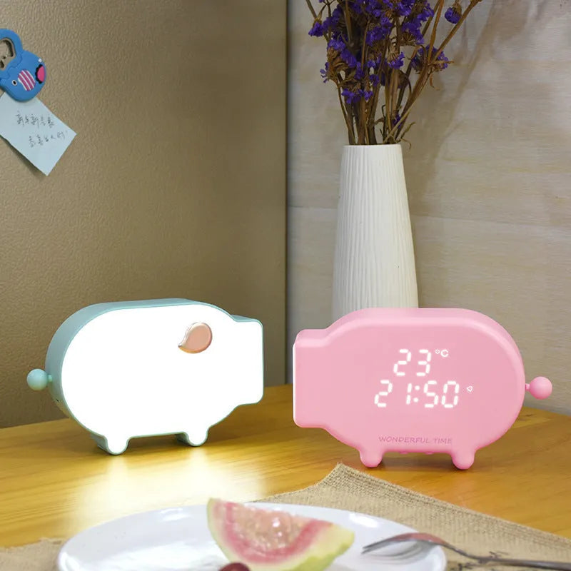 Blue multifunctional charging LED alarm clock with temperature display and dual USB ports