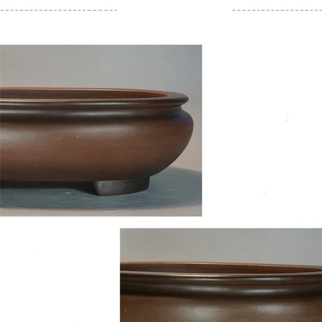 Handmade purple clay desktop flowerpot with classical design for indoor plants.