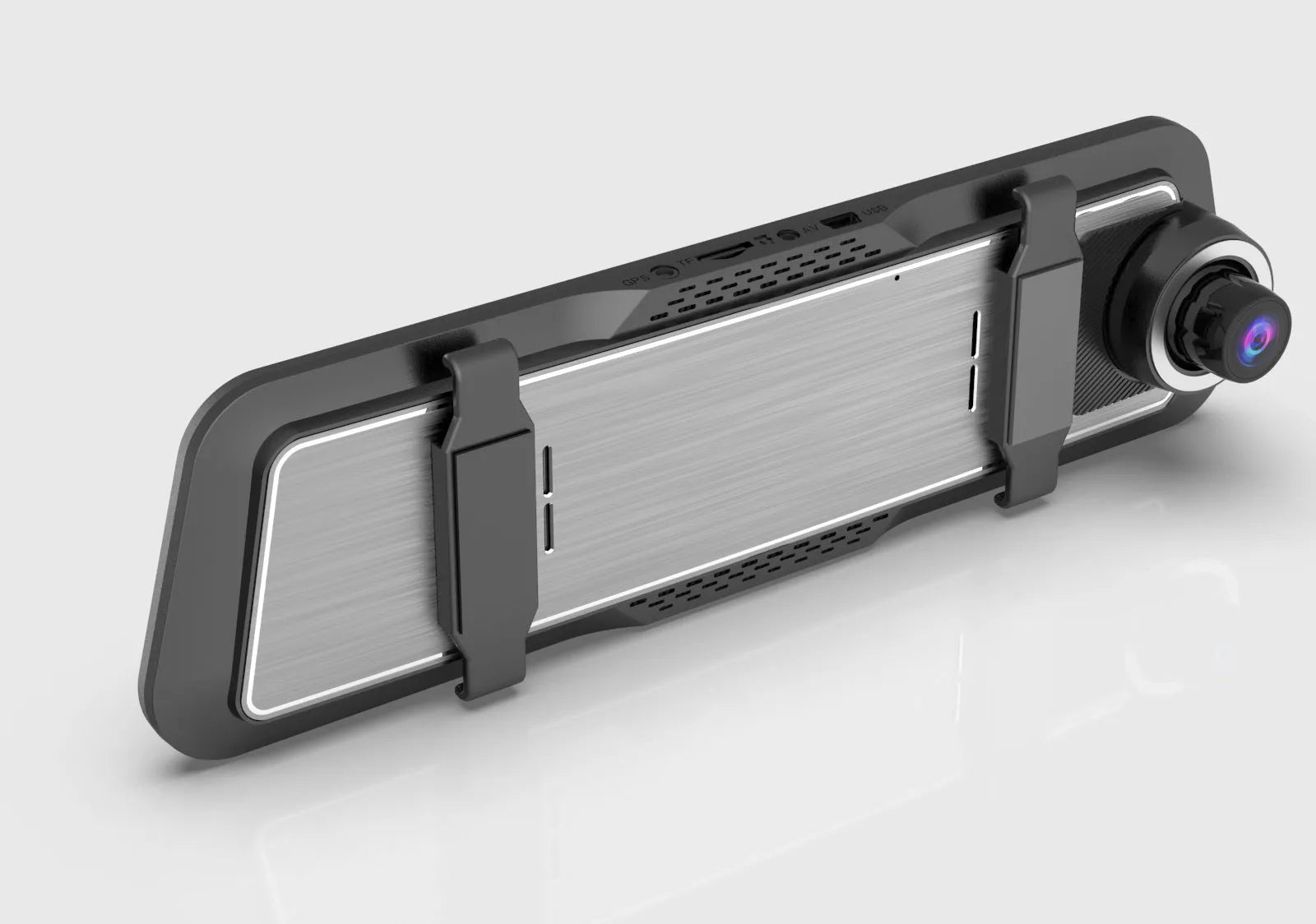 Dual-lens car driving recorder with 9.66 inch touch screen mounted on vehicle rearview mirror