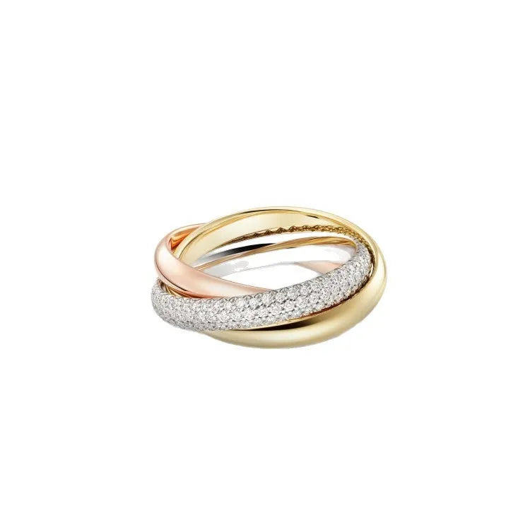 Silver geometric couple rings with full diamond band in gold rose silver colour option