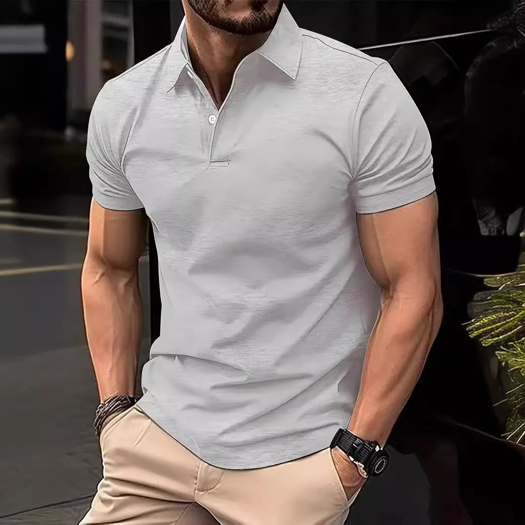 Men's slim fit solid colour cotton blend short sleeve button down shirt