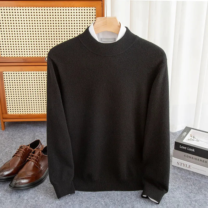 Men's half turtleneck wool sweater in a loose fit, shown in a range of colour options.