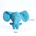 Animal-shaped plush dog chew toy with squeaker, available in multiple colours.