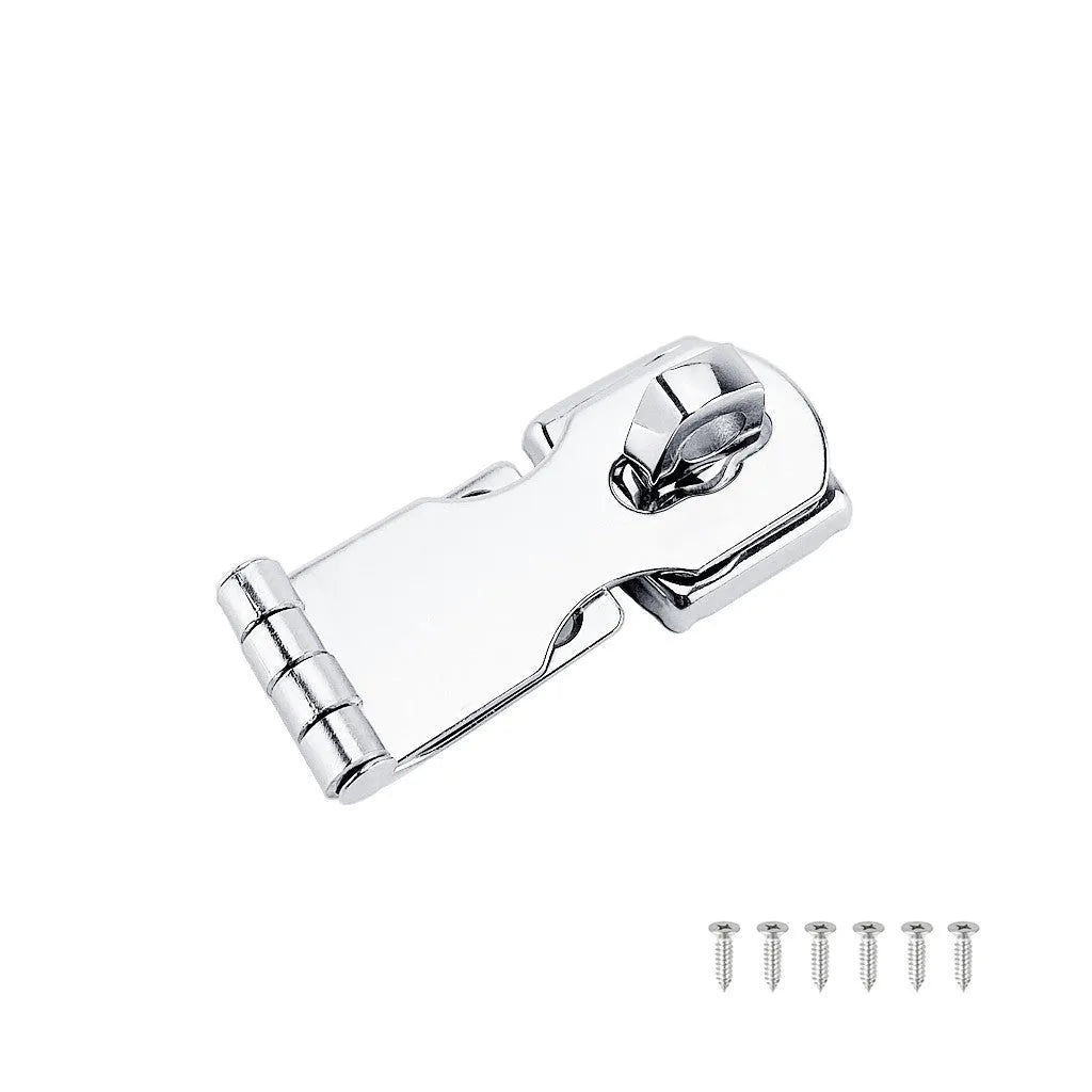 Silver 304 stainless steel lock hasp and bolt for cabinet or door security.