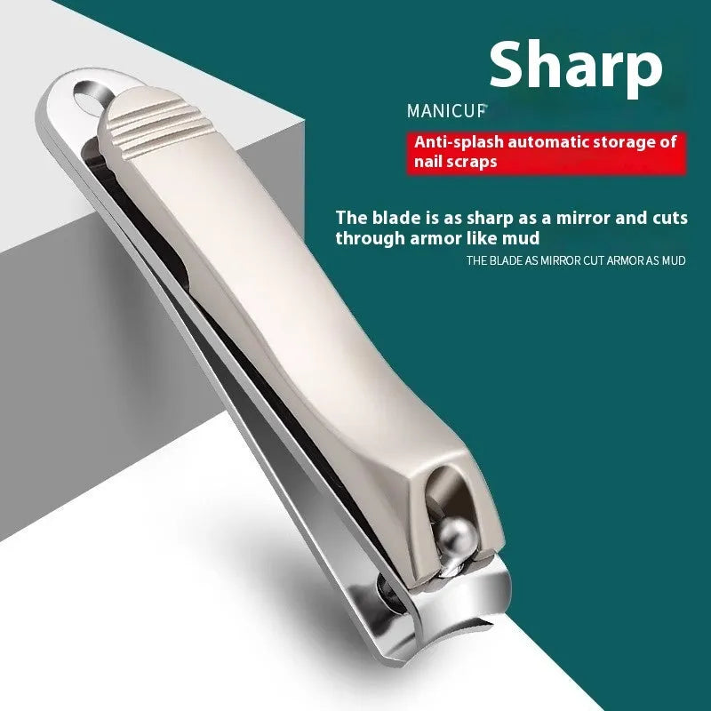 Anti-splash portable household fingernail maintenance kit showing multiple nail tools in brown, white and green colours