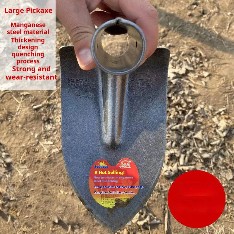 Steel horse pointed agricultural hoe with a flat blade and pointed tip for weeding and soil ripping.