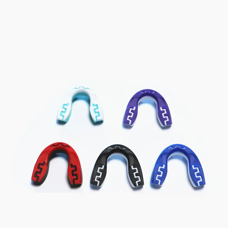 Adult boxing mouthguard with tooth socket free design in black and white printed teeth pattern