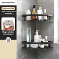 Black double triangle bathroom storage rack with multiple layers for punch-free organisation