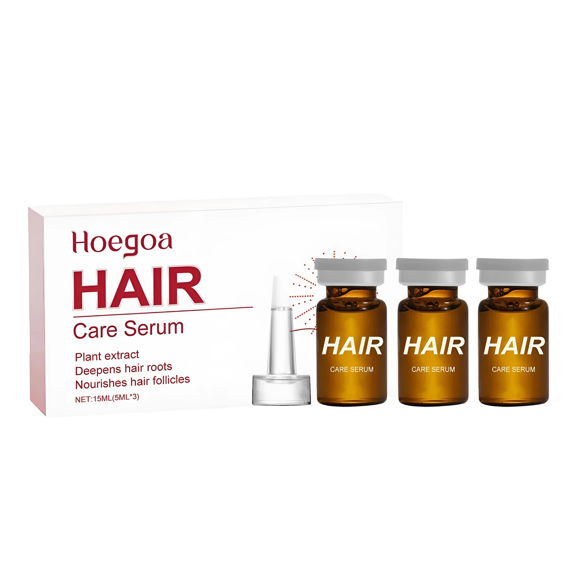 Three small 5ml bottles of nourishing hair root liquid treatment with ginger and rosemary oils for scalp application.