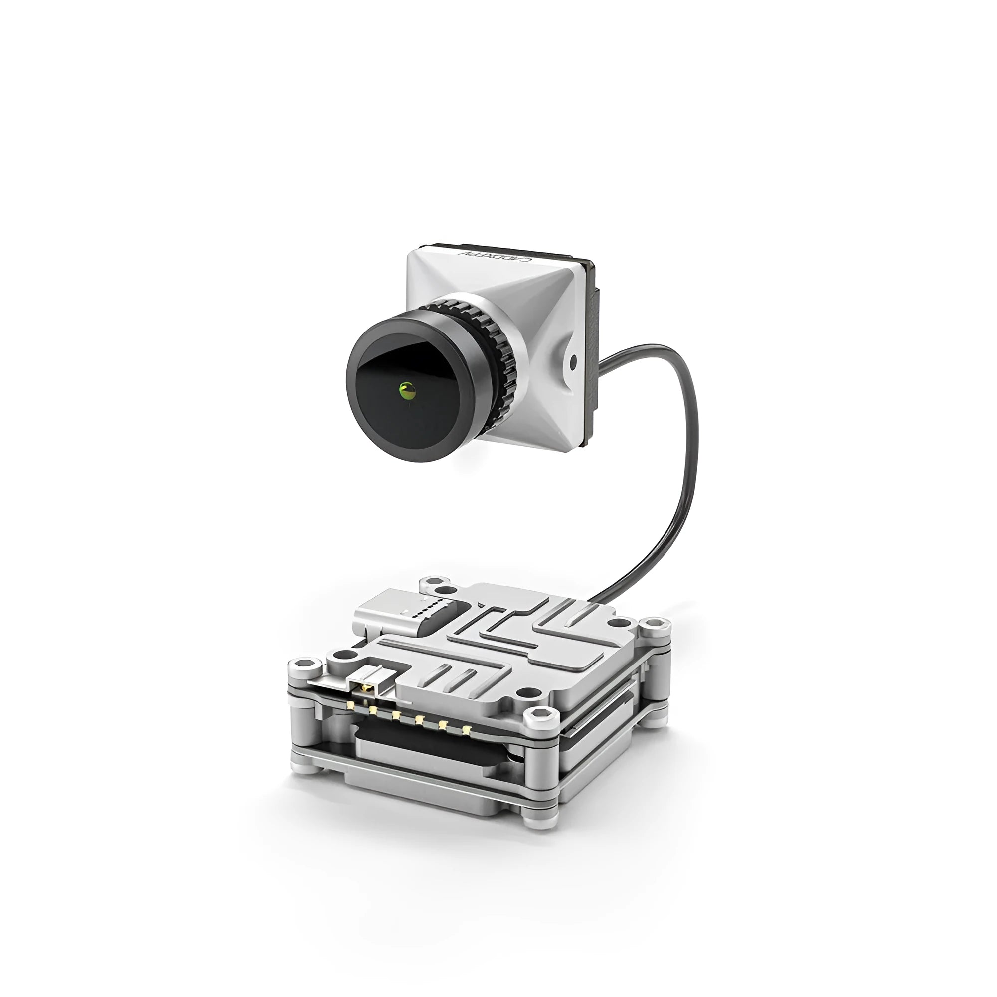 Silver Caddx ADAPTS DJI FPV digital transmission unit with included screws, spacers, and wires.
