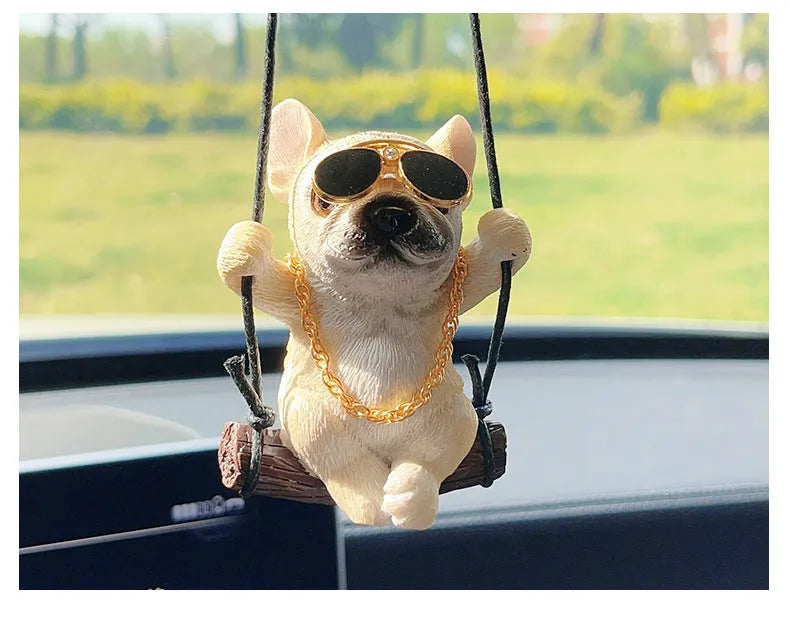 Resin bulldog cartoon-style car hanging ornament for rearview mirror decoration