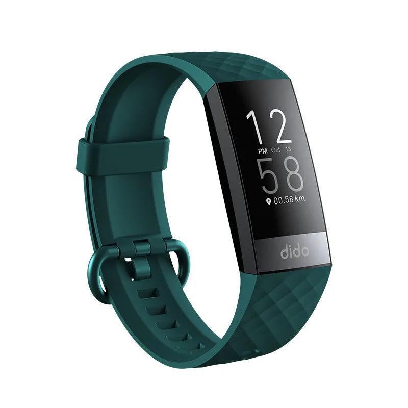 Black smart bracelet with ECG, blood pressure and blood oxygen monitoring on a wrist.