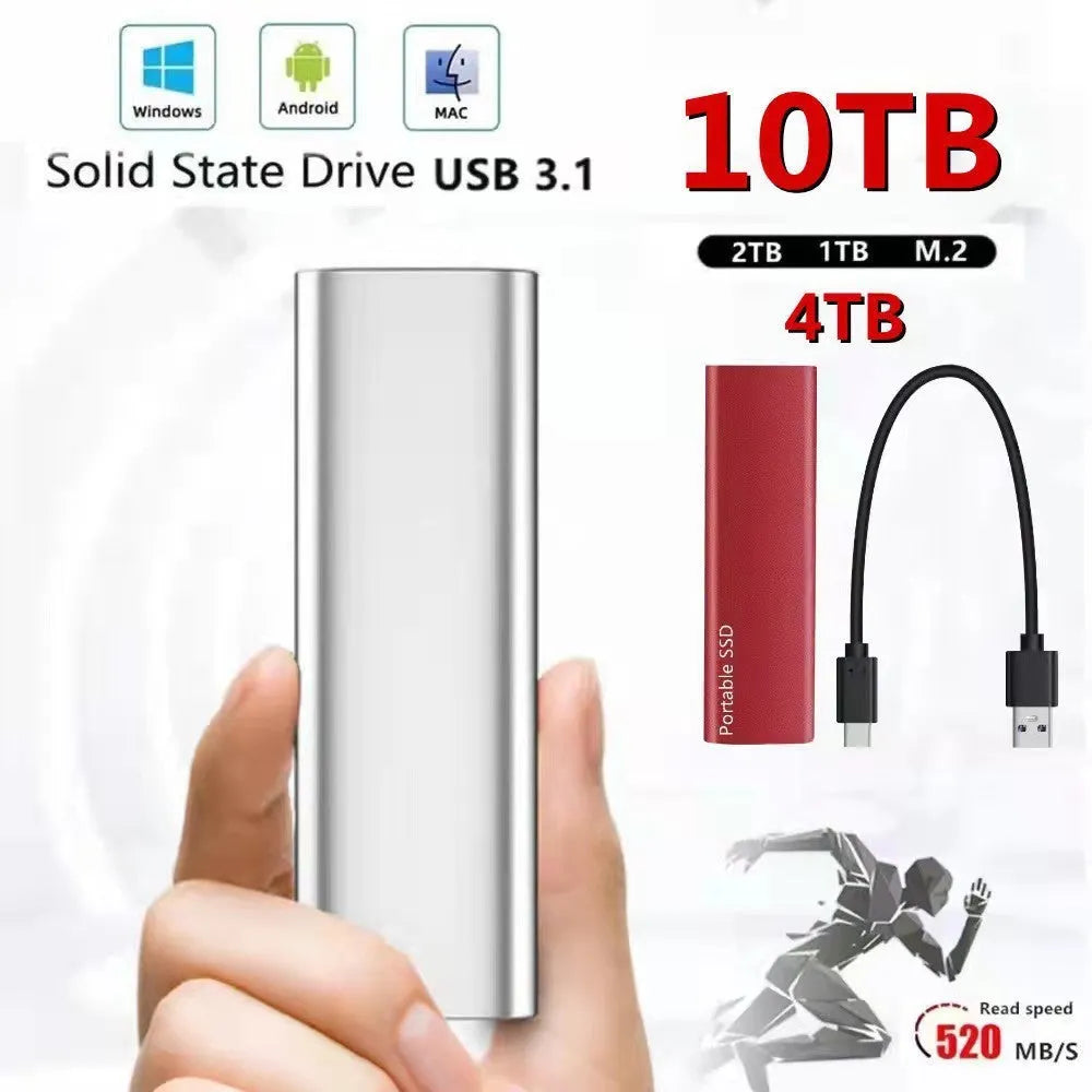 Red metal-cased mobile SSD expansion hard disk with ultra-thin portable design