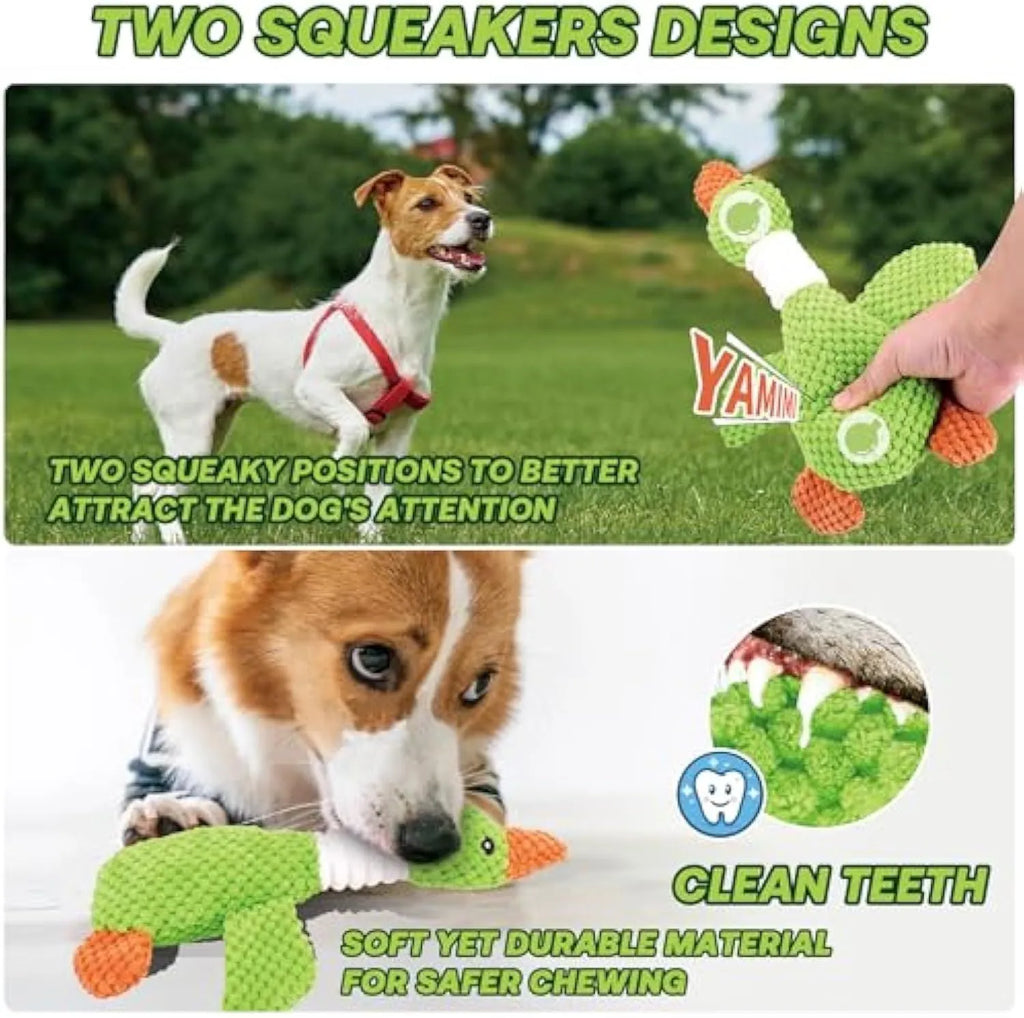 Blue duck-shaped dog plush toy with squeakers, 33cm long pineapple cotton chew toy