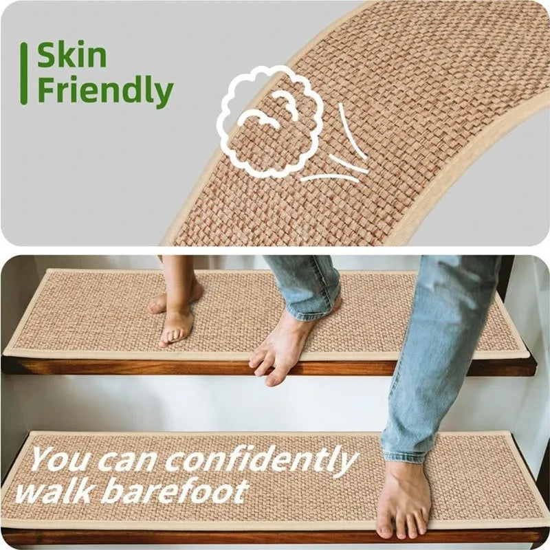 Japanese-style polyester stair mat with rubber bottom in camel colour, dimensions 20 x 76 cm