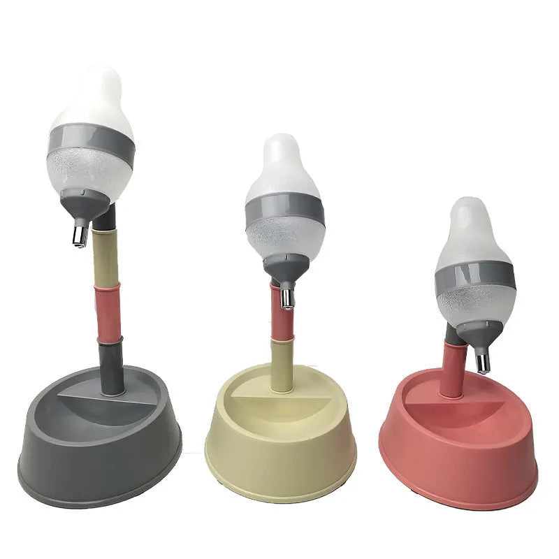 Green height-adjustable pet standing water dispenser with a detachable pole and bowl on a stable base.