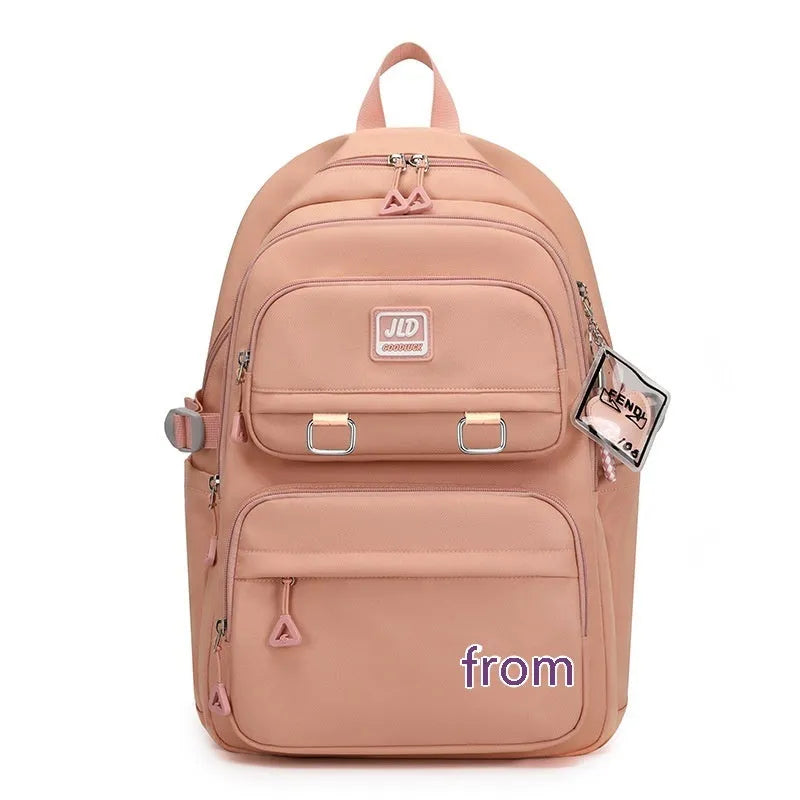 Girls' large capacity nylon backpack with physiological curve backplate in multiple colour options