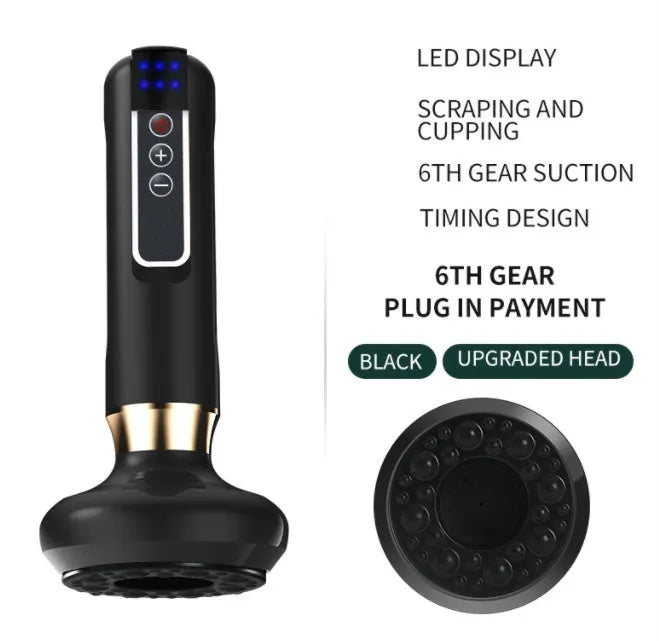 Green electric vacuum cupping massager with gua sha head on a white background.