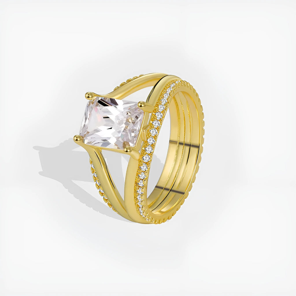 Gold geometric women's ring with square zircon stone in European sizing