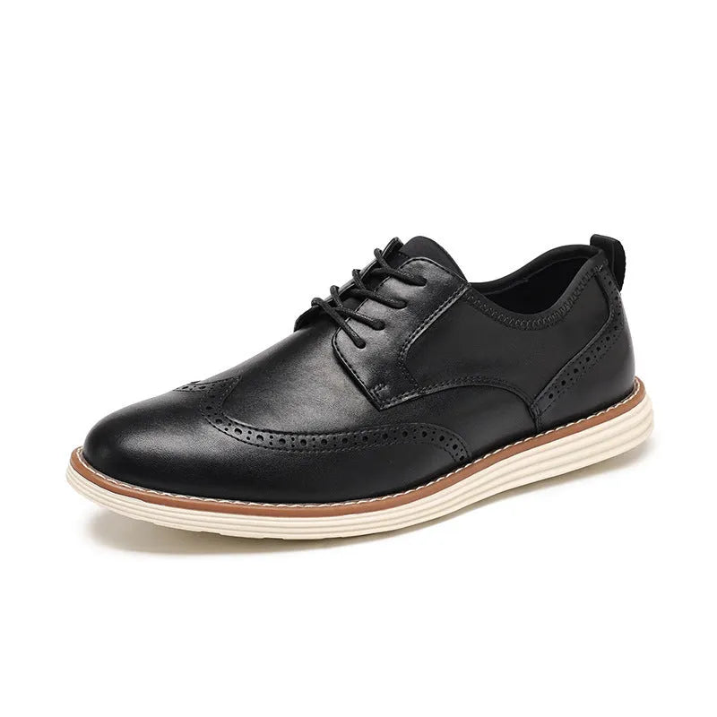 Men's black slip-on business shoes with round toe and TPR sole